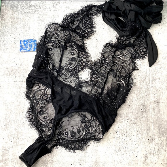 Free People Showoff bodysuit black halter sz S - Picture 6 of 7